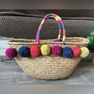 INC x Popsicle Brand Collaboration Colorful Pom-Pom Straw Tote Beach Bag. NWOT!